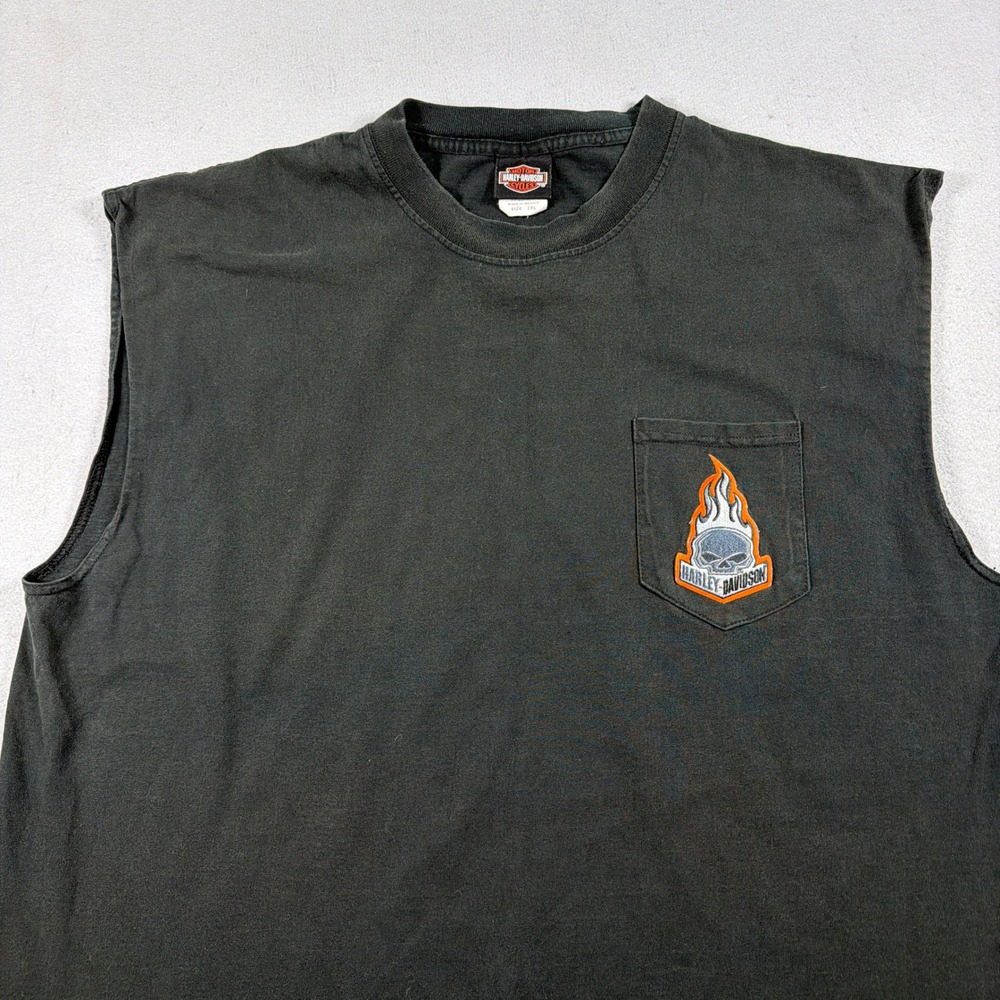 Harley Davidson Sleeveless Muscle Shirt Men 2XL Relaxed Black Biker Streetwear - Picture 2 of 9